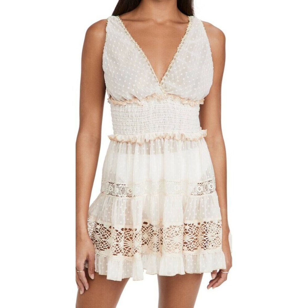 CHIO Paillettes And Lace Short Dress Cream Mini Beige White  S NWT $546